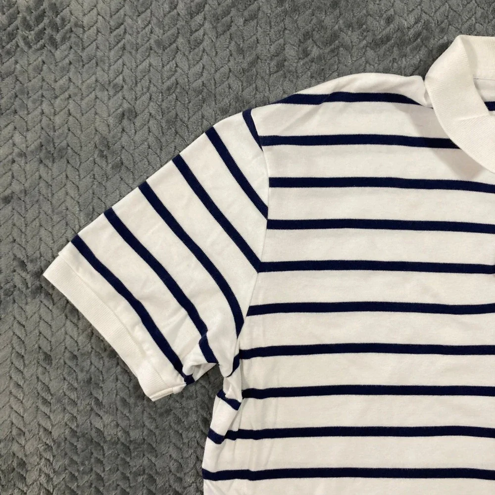 Polo Ralph Lauren Polo Shirt Mens L Striped White Navy Blue